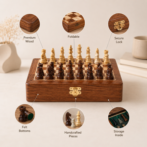 Juego de Ajedrez Magnético de Madera |   Juego de Mesa Plegable Portátil de Viaje con Caja de Almacenamiento, Tablero de Ajedrez Hecho a Mano para Adultos y Niños, Juego de Regalo - Product Image 3