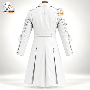 HEMA |   Veste longue en coton pour homme, style punk blanc, fermeture éclair, col zippé, coupe ajustée, imperméable, respirante, écologique, vintage - Product Image 2