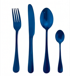 Superior Quality Stainless Steel Flatware <b>Set</b> Matte Finished With Metal Handles Includes 4 Pieces Fork Spoon Knife Blue <b>Colour</b> - Product Image 1
