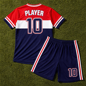 ชุดฟุตบอลสโมสรทีมชาย ไซส์ใหญ่ แห้งเร็ว ระบายอากาศได้ดี ผ้าโพลีเอสเตอร์ 100% สั่งทำได้ ปักชื่อผู้เล่น - Product Image 2