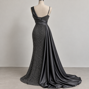 Robe de soirée moderne asymétrique en satin à sequins, longueur ras du sol, coupe princesse, épaules dénudées, antistatique, pour cérémonies et soirées formelles - Product Image 2
