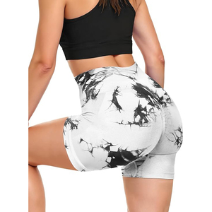 White Tie Dye Seamless <b>Booty</b> Shorts Women Scrunch Butt Yoga Shorts High Waisted Fitness Workout Shorts Mesh Patchwork Shorts - Product Image 1