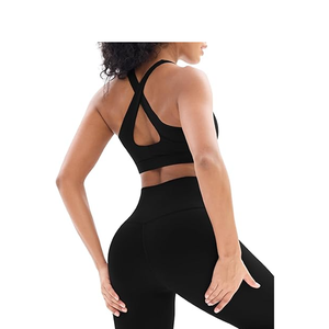 Women's Gym Fitness Yoga <b>Set</b> Textured Solid Custom Color & Size Breathable Quick Dry 2-Piece Legging Bra for Sale - Product Image 4