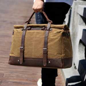 Factory Price Custom Genuine <b>Leather</b> Canvas <b>Travel</b> <b>Bag</b> Large Capacity Waxed Duffel Overnight Weekender <b>Bags</b> LCTB-0022 - Product Image 3