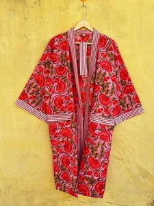 Robe Kimono en Coton Tissé à Col en V et Manches Trois-Quarts Imprimé Cerises pour Femme, Longueur Complète, Décontractée, Idéale pour le Printemps - Product Image 2