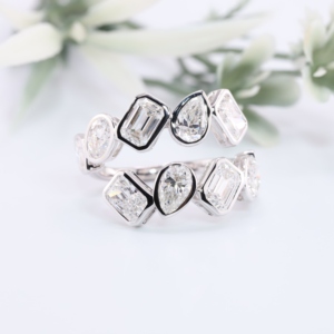 Bezel Set Mixed Shape Lab Grown Diamond <b>Open</b> <b>Ring</b> White Gold Emerald Marquise Oval Pear Radiant Bypass Cuff <b>Ring</b> Fine Jewely - Product Image 1