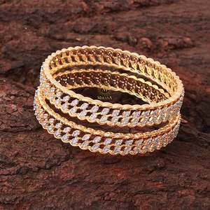 18K Gold Plated CZ Number Bangles-Trendy Chain Link Bracelets - Product Image 5