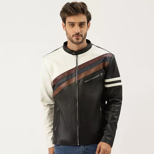 Chaqueta de Cuero para Hombre con Bloques de Color, Manga Larga, Estilo para Todas las Estaciones, Ropa de Motociclista Personalizada, Prendas de Cuero para Motocicleta - Product Image 1