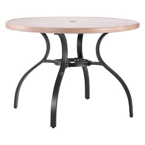 Tavolo da pranzo rotondo da esterno in acciaio effetto legno da 41 pollici per 4 persone con foro per ombrellone da 1,5 pollici, tavolino da caffè/bistrot - Product Image 1