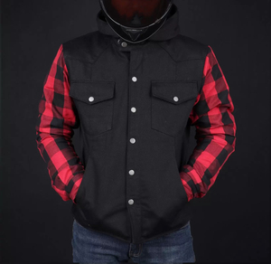 Chemises de moto pour hommes à manches longues, à carreaux noirs et rouges, coupe-vent, style automne, vêtements de moto - Product Image 1