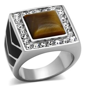 Bague en acier inoxydable poli TK938 avec œil de tigre synthétique et topaze, boutons de manchette et pinces à cravate tendance - Product Image 1