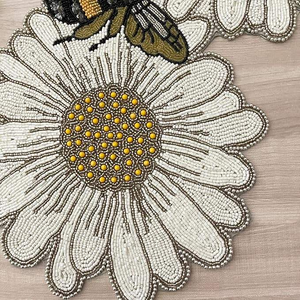 Christmas Floral Design <b>Beaded</b> Customizable Embroidered Runner <b>Placemat</b> Dining Table Fancy Mat Handmade Wedding - Product Image 2