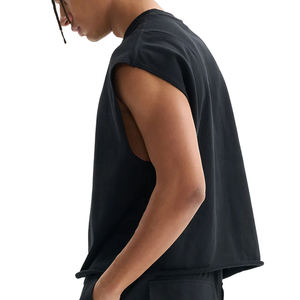 Débardeur en coton lavé pour homme, coupe ample, bords bruts, sans manches, col rond, style streetwear décontracté, été, vente en gros, OEM - Product Image 6