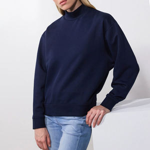 Sudadera Oversize de Cuello Alto Azul Marino para Mujer, de Felpa Premium Gruesa, Manga Larga, Estilo Casual para Uso Diario - Product Image 1