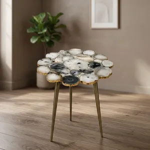 Modern Handmade Resin Stone Inlay Side <b>Table</b> with Metal Legs Contemporary Elegant Living Room Accent Furniture Decorative Design - Product Image 4