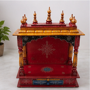 Caja de Madera Hecha a Mano GUNVANTI, Diseño Pintado en Rojo y Dorado, Forma Personalizada, Origen India, para Decoración del Hogar, Arte Popular - Product Image 3