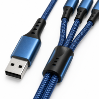 Kabel Pengisi Daya USB Universal 3 in 1 Kabel Multi Konektor Berbahan Nilon Kepang Tipe C Micro USB Lightning untuk Ponsel
