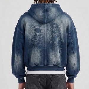 Custom Printed Embroidery Made Winter Wear Men Oversized <b>Sun</b> Faded Hoodie New Fashion Distressed Acid Wash Zipper Hoodie For Men - Product Image 2