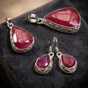 Red Quartz 925 Sterling Silver Pendant Earrings Jewelry Set Handmade Gemstone Design For Women Wholesale Fashion - Product Image 2