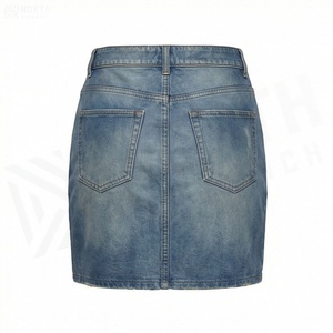 Jupe mini en jean taille haute pour femme avec poches, style décontracté crayon, bleu délavé, toutes saisons - Product Image 2