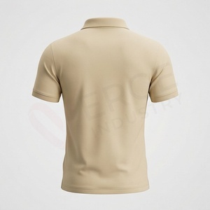 Polo en piqué 100% coton beige à manches courtes pour homme, décontracté, respirant, coupe classique, design tricoté uni - Product Image 2