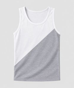 Débardeur sans manches col rond pour homme, écologique, sportif, color-block bleu marine, tricoté, coupe décontractée, respirant, en coton/fibre de bambou - Product Image 5
