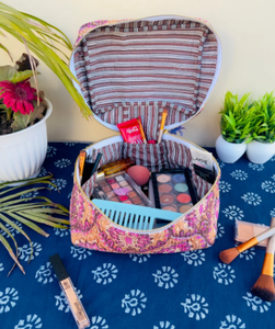 Handmade Quilted <b>Vanity</b> bag 100% Cotton Quilted Block Printed Wash Bag Vintage Boho Floral <b>Makeup</b> Bag For Women India Zippered - Product Image 3