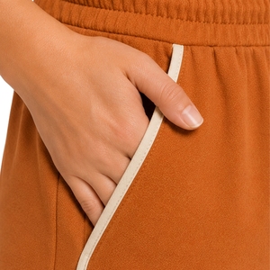 Rust <b>Orange</b> <b>Womens</b> Athletic Running <b>Shorts</b> With Contrast Double Piping Elastic Drawstring Waist Custom Gym Fitness Training - Product Image 5