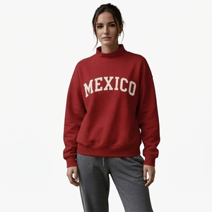 เสื้อสเวตเชิ้ตผู้หญิงสีเทาเฮเทอร์ แบรนด์ MEXICO แบบมีซับใน คอสูง |   เสื้อสเวตเตอร์คอเต่าทรงโอเวอร์ไซส์ปักลายสำหรับฤดูหนาว ODM - Product Image 4