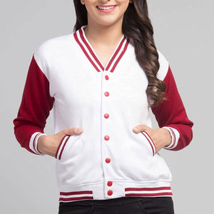 Chaqueta Varsity Blanca y Borgoña para Mujer, Manga Larga, Cierre de Botones, Color Sólido, Largo Regular, para Otoño - Product Image 6