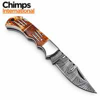 Couteau pliant de chasse et de camping de qualité supérieure avec manche en os brûlé, vente en gros de couteaux tactiques de survie pour l'extérieur