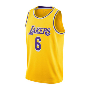Maillot de basket-ball des Lakers pour homme, jaune, sans manches, en mesh, numéro 6, imprimé par sublimation, respirant, vêtements de sport - Product Image 1