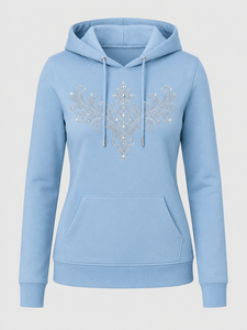 Sudadera con capucha de invierno para mujer, forrada, antiencogimiento, con pedrería, adornada con cristales brillantes, de manga larga, estilo casual y suave. - Product Image 1