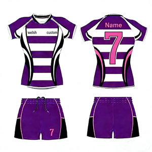 Men's Breathable Plus Size Sublimated Rugby Jersey and Shorts Uniform Set 100% Polyester Anti-Bacterial Wholesale - Product Image 4