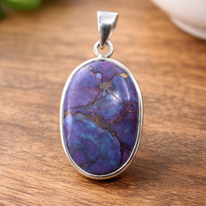 Purple <b>Copper</b> Turquoise Oval Pendant 925 Silver Necklace Rose Gold Yellow Gold Plated Handmade Gemstone Jewelry Gift for unisex - Product Image 4