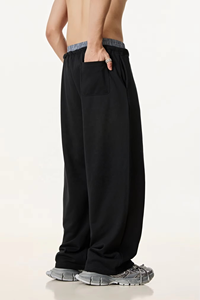 Pantalones de chándal anchos extragrandes para hombre con cordón, de felpa, de algodón grueso, estilo urbano, con logo personalizado, informales - Product Image 2