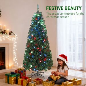 Albero di Natale Artificiale Slim da 1,5 m con Luci Sincronizzate Fai-da-te e Telecomando, Decorazioni Natalizie Colorate - Product Image 4