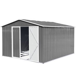 10X8 FT capannone di stoccaggio esterno in metallo grigio resistente alle intemperie porte chiuse a chiave per attrezzi da giardino Patio di stoccaggio del prato - Product Image 1
