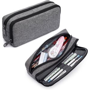 Astuccio Portapenne in Nylon Grigio di Grande Capacità, Semplice Organizer per Cancelleria e Ufficio, per Uomini e Donne, Nuova Versione - Product Image 1