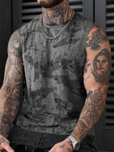 Men's Summer Casual Gym Tank <b>Top</b> 100% Cotton Breathable Comfortable Sleeveless Tee <b>Maroon</b> Black Design - Product Image 6