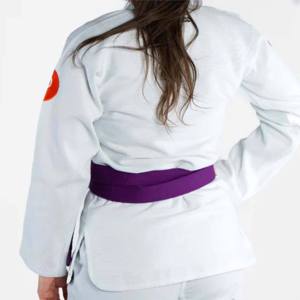 Kimono de BJJ blanc pour femme avec ceinture violette, coupe classique, 100% coton, vêtements d'arts martiaux durables, taille adulte - Product Image 5