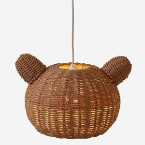 Handcrafted seagrass bear shape lampshade cute woven pendant light shade natural fiber <b>lighting</b> decor eco friendly boho nursery - Product Image 1