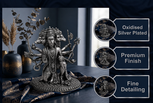 Artisanat métallique moderne en argent oxydé plaqué 999 de Jaipur Metals, représentant Hanuman assis (Panchmukhi) |   100% Laiton |   Durable |   Utilisation de la table | - Product Image 2