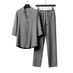 Ensemble de sport deux pièces pour homme, coupe ample, ultra-fin, 100 % coton respirant, imprimé sérigraphié, motif uni, personnalisable OEM - Product Image 4