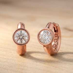 Pendientes de aro con diamante de laboratorio de corte redondo de lujo de 0.64 CT en oro macizo de 10K, 14K, 18K, joyería clásica para bodas y fiestas para mujeres. - Product Image 3