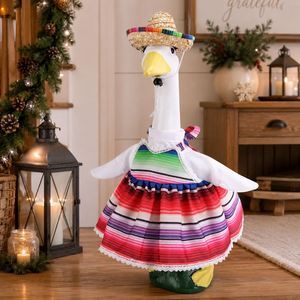 Holiday Porch Goose Outfit Pink Skirt <b>Dress</b> Mexican Sombrero Garden Statue Clothes Outdoor Decoration - Product Image 1