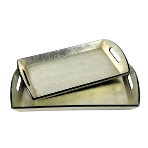 Bandeja DE SERVICIO DE MDF Rectangular de lujo hecha a mano con borde curvo, bandeja decorativa de lámina plateada para uso doméstico o hotelero - Product Image 1