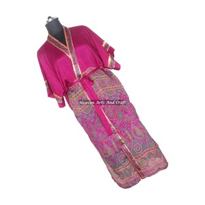 KL005 2026 Spring Women Vintage Sari Kimono Long Sleeve Stylish Multi Color <b>Winter</b> Autumn Nightgown Full Length Silk - Product Image 1