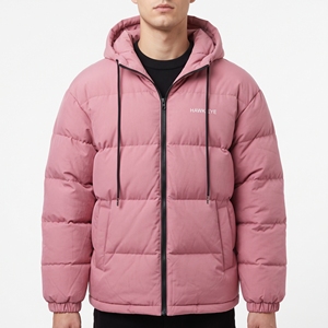 Hawkeye Men's Hooded Puffer <b>Jacket</b> <b>Pink</b> Winter Casual Thick Quilted Zipper Coat Solid Color Windproof Outerwear - Product Image 6