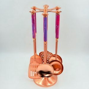 Hot Sale <b>Copper</b> Finish Stainless Steel Kitchenware Set With Set Of 6 With Resin <b>Handle</b> Use For Kitchen In Low Price In India - Product Image 2